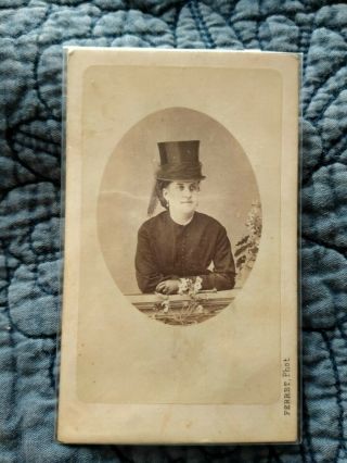 Antique 1870s French Cdv Side Saddle Sidesaddle Lady Riding Habit Top Hat Veil
