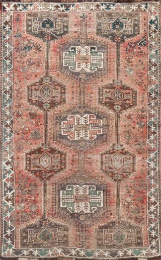 Antique Geometric Tribal Abadeh Area Rug Hand - Knotted Evenly Low Pile Carpet 5x8