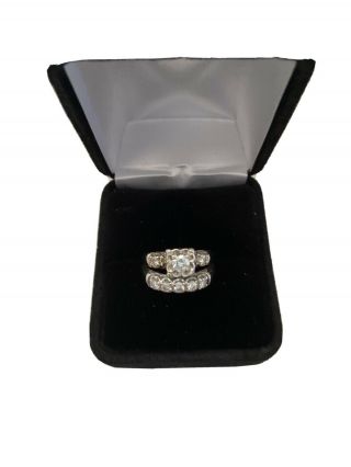 Vtg Antique Diamond Engagement Wedding Set White Gold Ring 6