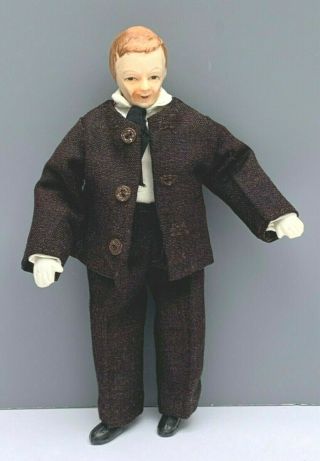 1:12 Shackman Vintage Miniature Dollhouse Doll Man Bisque Head Soft Body 5.  5 "