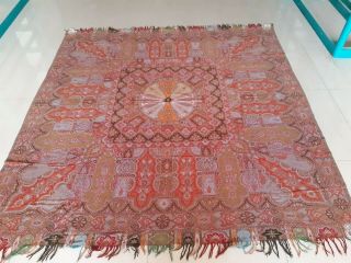 Antique French Paisley Kashmir piano Shawl woolen square size78 