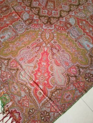 Antique French Paisley Kashmir piano Shawl woolen square size78 