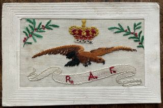 Antique Ww1 French Silk Postcard Emblem Of The Royal Air Force Eagle,  Crown Vise
