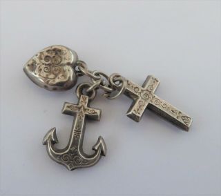 Antique Victorian Sterling Silver ' Faith Hope & Charity ' Pendant Fob Charm c1890 2