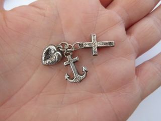 Antique Victorian Sterling Silver ' Faith Hope & Charity ' Pendant Fob Charm c1890 3