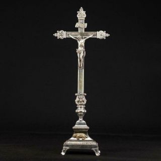 Altar Crucifix Bronze | Antique Church Standing Cross Jesus Christ Lamb God 20 "