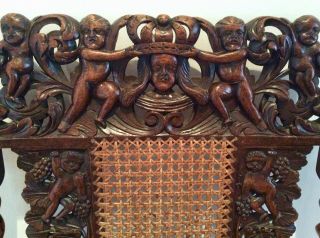 Mid 19th Century Walnut Carved Carolean Throne Chair.  17th C.  Design