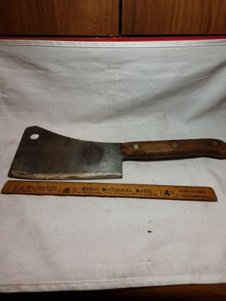 Antique Samuel Lee Lf & Co 8 " Blade 3 Brass Rivet Handle Meat Cleaver 13.  5 " Long