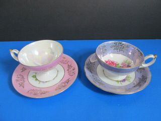 Antique Royal Halsey L M Rose Very Fine Lusterware Teacup & Saucer Set Of 2