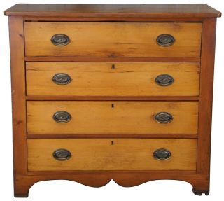 Antique 19th C.  Early American Country Pine Chest Of Drawers Sheraton Dresser