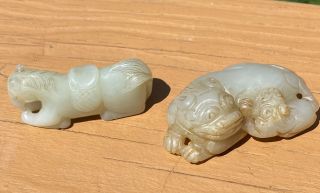 Chinese Carved Jade Animals Horse And Lion 20th Century