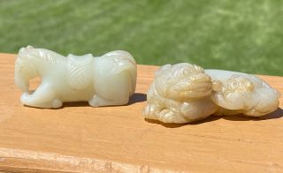 Chinese Carved Jade Animals Horse and Lion 20th century 2