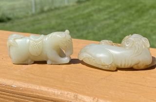Chinese Carved Jade Animals Horse and Lion 20th century 4