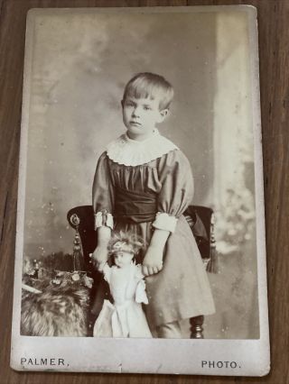 Victorian Cabinet Card Photo Young Boy In Dress W/ Doll - Palmer