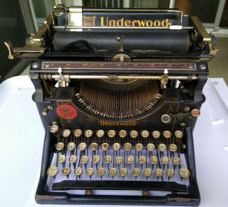 Antique Underwood Typewriter No.  5 Circa 1912 Rare Service Label