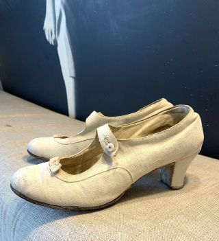 Anciennes Chaussures De Mariée 1920 Costume Cuir Et Toile Antique Shoes