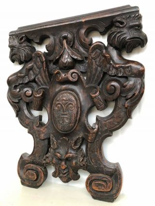 Antique Winged Griffin/ Gargoyle/ Lion Pediment Carving in wood 3