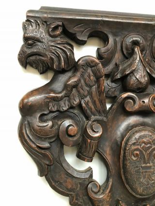 Antique Winged Griffin/ Gargoyle/ Lion Pediment Carving in wood 4