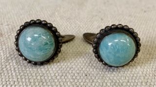 Vintage Georg Jensen Danish 925 Sterling Silver And Turquoise Cuff Links