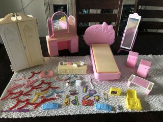 Vintage 80’s Barbie Doll Bedroom Furniture Vanity Closet Bed Accessories