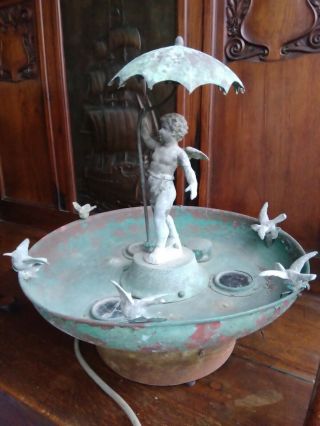 Antique Indoor Outdoor Cherub Water Champagne Fountain Lamp Zinc Centerpiece