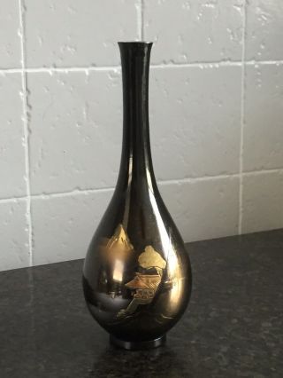Stunning Vintage Japanese Bronzed Metal Bottle Vase