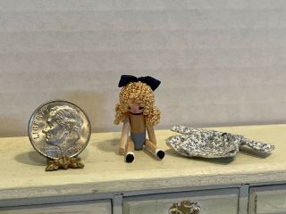 Vintage Artisan Cs Little Jointed Wooden Peg Doll Girl Dollhouse Miniature 1:12