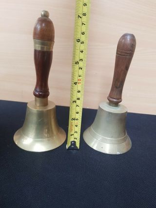 2 x Old Vintage brass Hand Bell School Servants retro antique 2