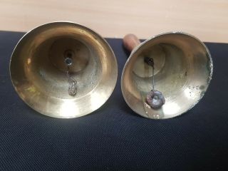 2 x Old Vintage brass Hand Bell School Servants retro antique 3
