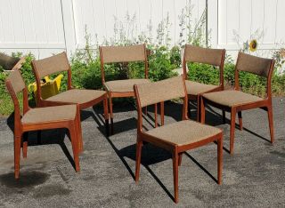 6 Danish Teak Upholstered Dining Chairs - Mid Century Modern Mcm