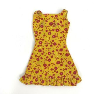 Vintage Barbie Sun Shiner Dress Only 1969 Yellow Red Flowers Zip Back