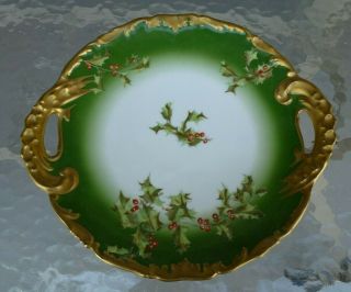 Antique Tresseman & Vogt Plate Tray T & V France Hand Painted Holly Gold 11 "