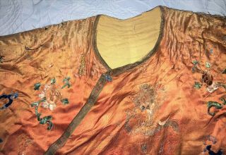 Exceptional Antique Chinese Brown Silk Dragon Robe Textile with Great Detail 3