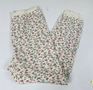 Vintage 90s Womens Xl Floral Roses Cotton Thermal Joggers Jogger Pajama Pants