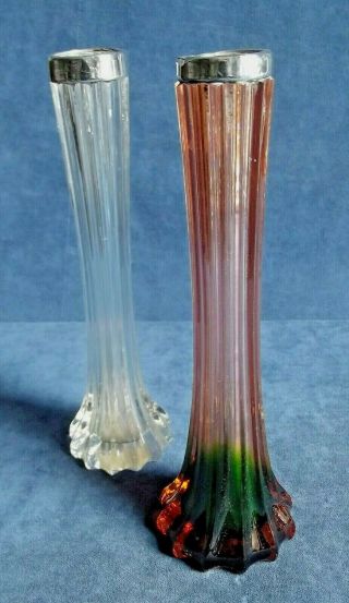 Pair 8 " Solid Silver Mounted Fluted Vases London 1909