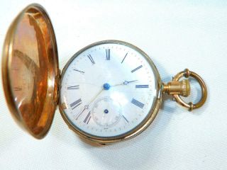 Antique Gustave Reymano Pocket Watch.  Hunter Case Key Wind Warrantied Fine Gold