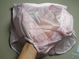 Vintage Pink Nylon Lace Panties Granny Polyester Pin Up Brief Size 8 Hip 41 - 44 "