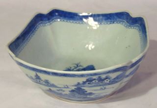19th C Chinese Export Canton Porcelain Blue White Centerpiece Fruit Bowl