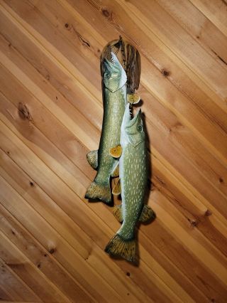 Northern Pike Wood Carving Taxidermy Fish Lure Fish Decoy Casey Edwards