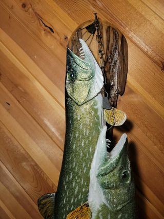 Northern Pike Wood Carving Taxidermy Fish Lure Fish Decoy Casey Edwards 3
