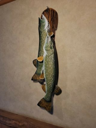Northern Pike Wood Carving Taxidermy Fish Lure Fish Decoy Casey Edwards 6