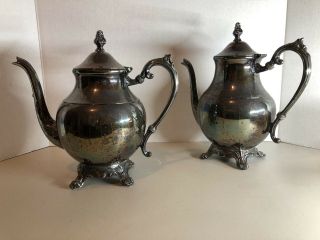 2 Vintage Antique Silver Plated Metal Coffee 4 Footed Teapot Flip Lid Fb Rogers
