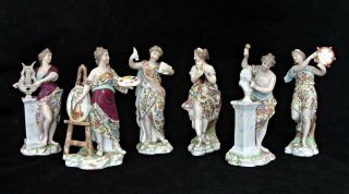 Set Of 6 Antique Volkstedt Porcelain Figures Muses,  Triebner Ens & Eckert 19th C