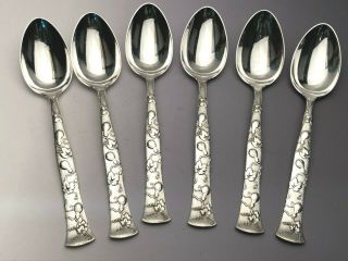 Vine Pattern By Tiffany Sterling Silver Set Of 6 Teaspoons 6 ",  With Gourd Handle