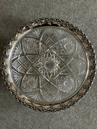 Gorham Antique Sterling Silver American Brilliant Cut Glass Bowl D49 10” X 3”