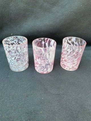 (3) Antique Art Glass Cranberry / Pink Opalescent Swirl Tumbler,  4” X 2 5/8”