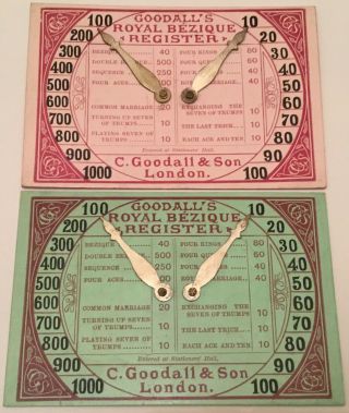 2 X Old Antique Goodall Bezique Registers Playing Cards Game Markers Scorers 21