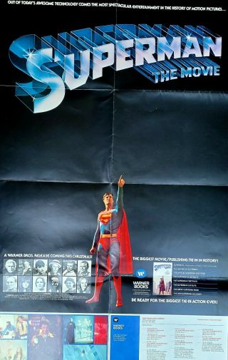Rare Vintage Superman The Movie 1978 Large Promo Poster Foldout 37 " X24 " Warner