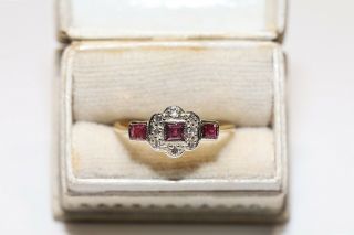 Antique Victorian 14k Gold Natural Diamond And Ruby Decorated Ring