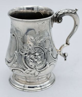 Victorian Solid Silver Pint Mug/tankard Flowers.  London 1869 Robert Harper 295gm